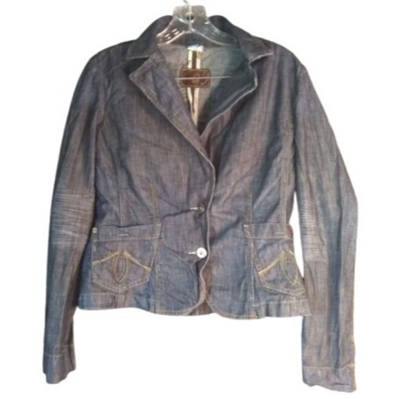 Level 99 Vintage Distressed Fitted Denim Blazer Jacket Womens Size Medium - Picture 1 of 9